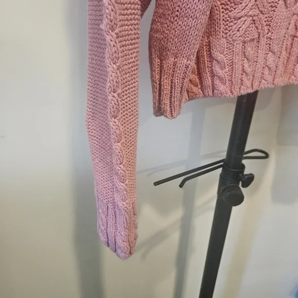 IDIOMS VINTAGE 80s WOMEN'S PINK CHUNKY CABLE KNIT TURTLENECK SWEATER SIZE MEDIUM - Picture 5 of 9